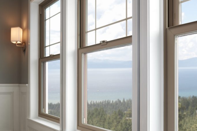 Double hung replacement windows with a lake view